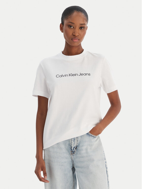 Calvin Klein Jeans T-Shirt A- Inst. Logo Classic LV047C912G Biały Regular Fit