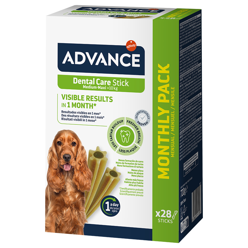 2 + 1 gratis! Advance, przysmaki dla psa, różne rodzaje - Dental Care Stick Medium/Maxi, 3 x 720 g (3 x 28 paluszków)