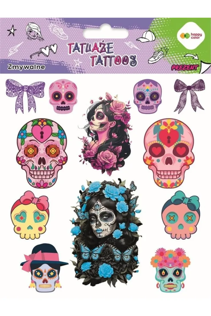 TATUAZE ZMYWALNE PINK SKULLS 150X200MM