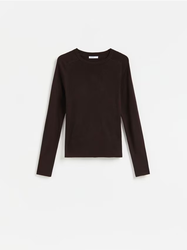 Reserved - Gładki sweter - ciemnobrązowy