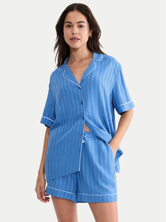 Triumph Koszulka piżamowa Boyfriend 10227193 Niebieski Regular Fit