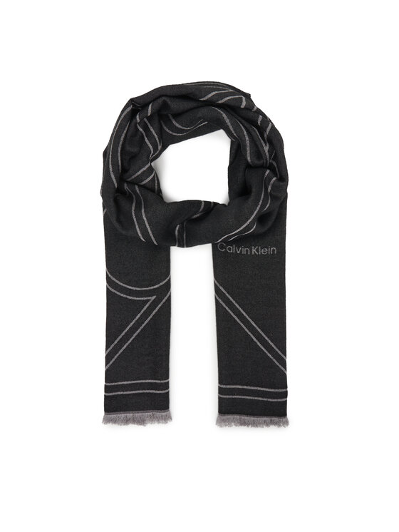 Calvin Klein Szal Emblem Repeat Lw Shawl W Fringes LV04F8074G Czarny