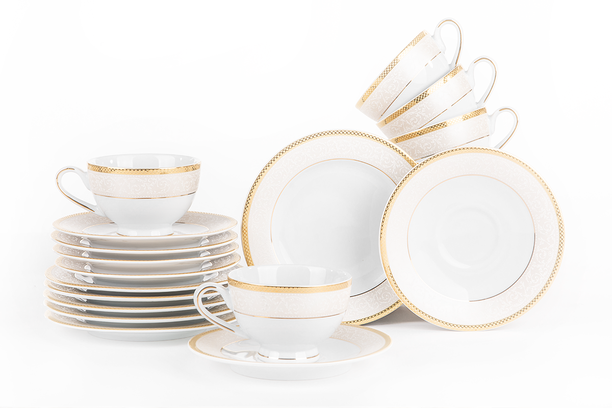 Serwis herbaciany polska porcelana 6 os. 12 elementów biały / złoty wzór MARTHA GOLD