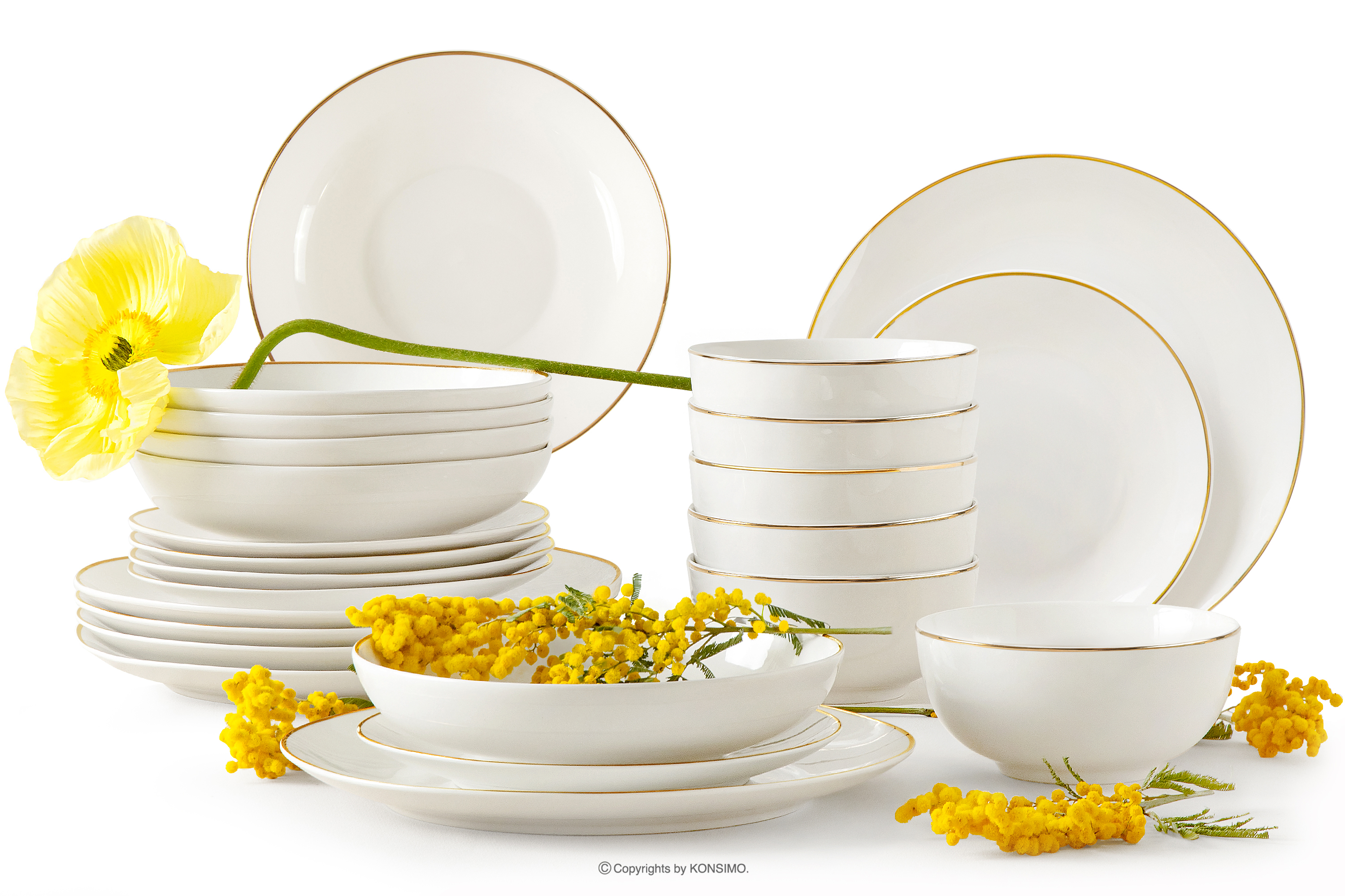 Zestaw obiadowy twarda porcelana ecru/złoty 6 os. (24 el.) AD BELLA