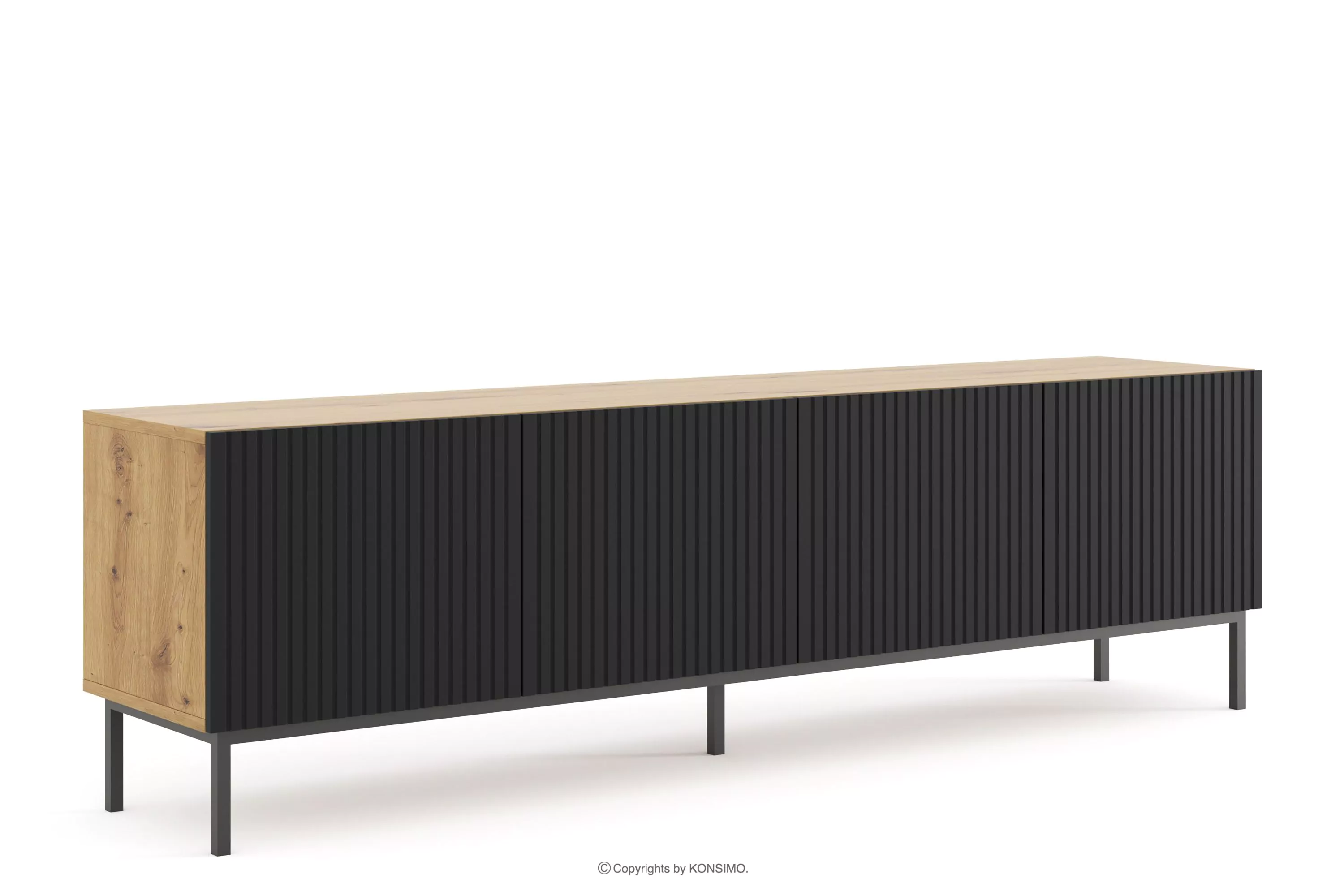 Szafka RTV 200cm pod telewizor na czarnych nóżkach dąb artisan/czarny REMO