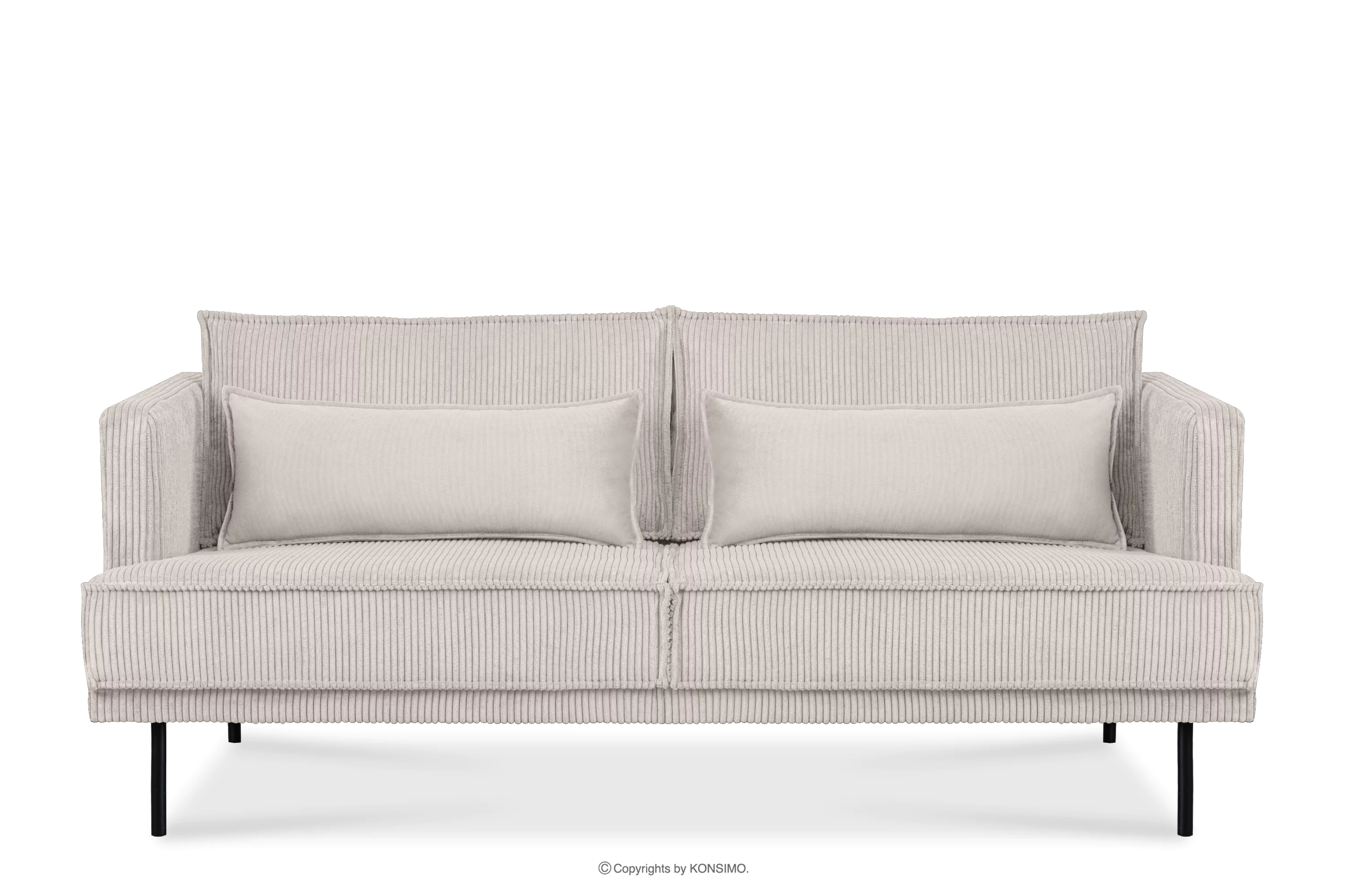 Sofa 3 osobowa w tkaninie sztruks z poduszkami welur kremowy GANZO