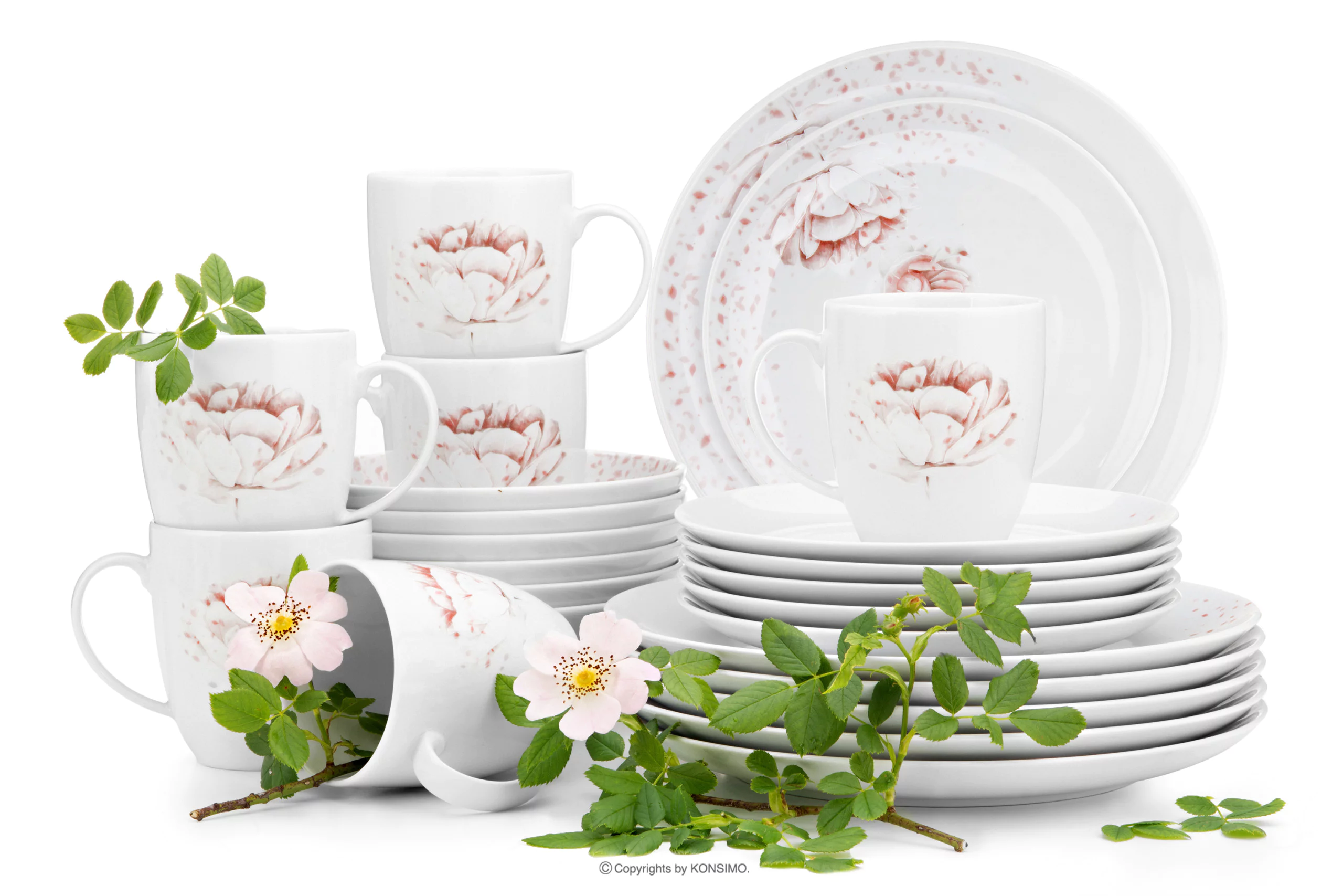 Zestaw obiadowo kawowy dla 6 osób porcelana Piwonia (24el.) BOSS PIWONIA