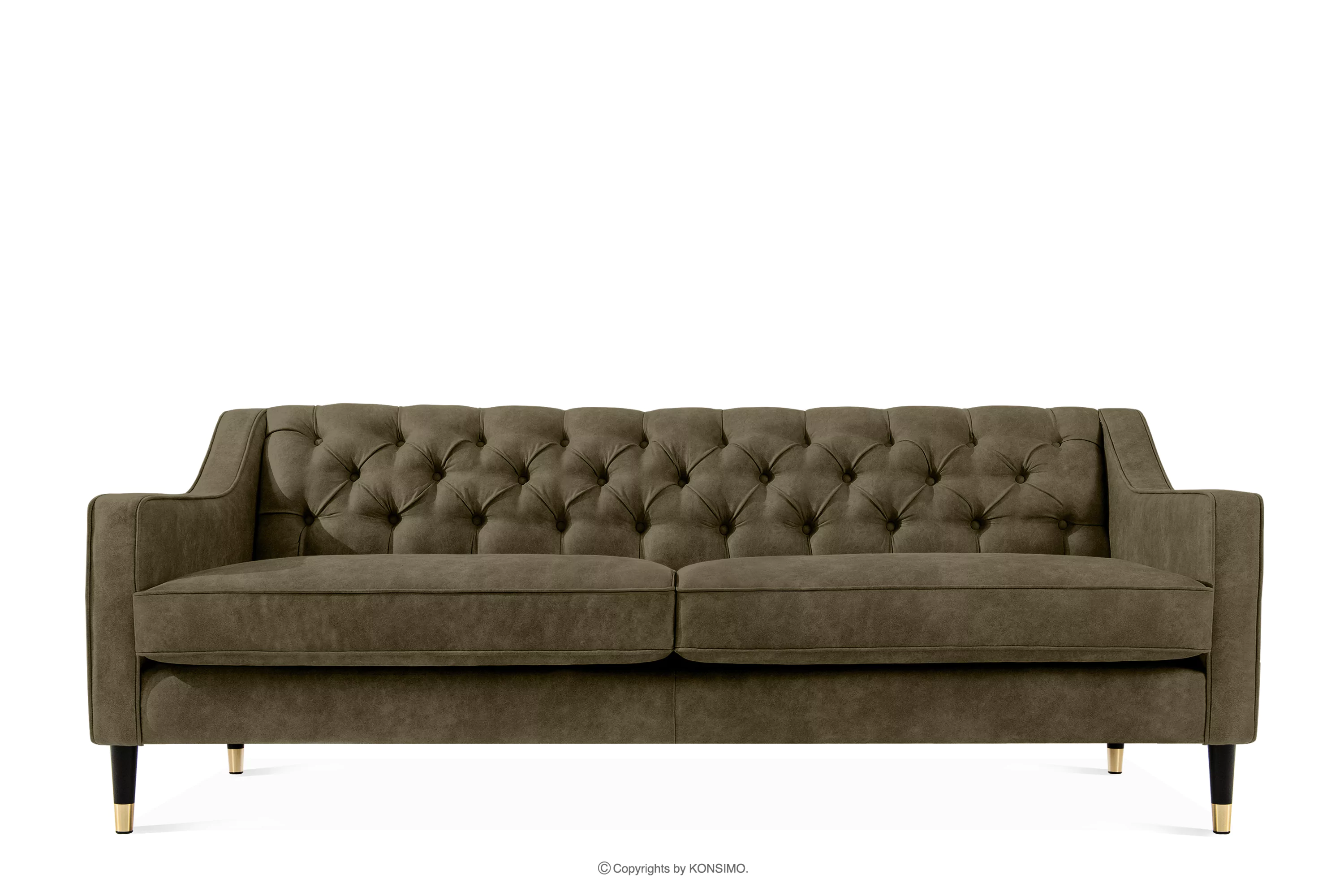 Sofa trzyosobowa w eleganckim stylu z pikowaniem ekoskóra oliwkowy NOMUS