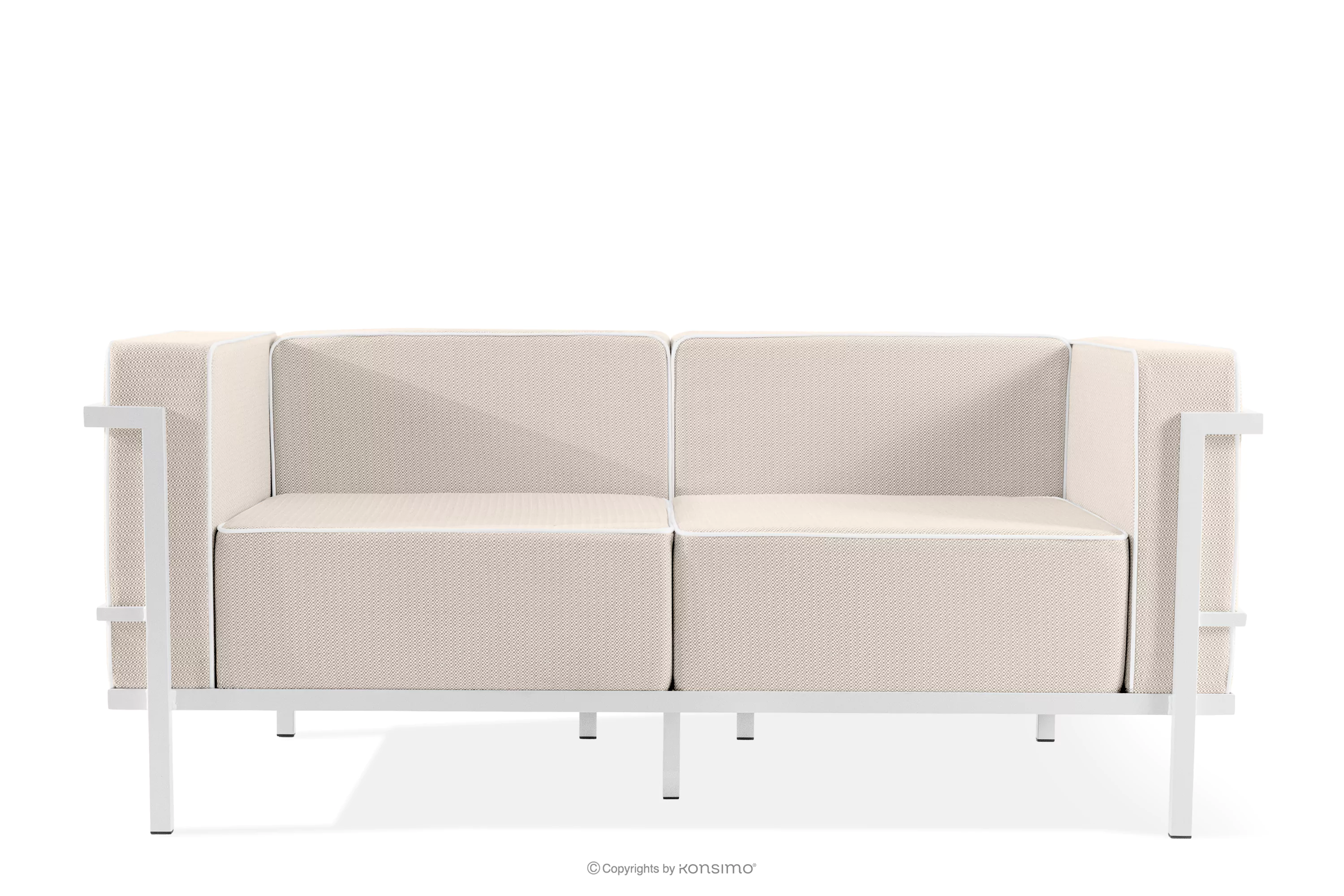 Nowoczesna sofa ogrodowa 2 na metalowych nóżkach biały/ciemny beżowy/biały TRIGLO
