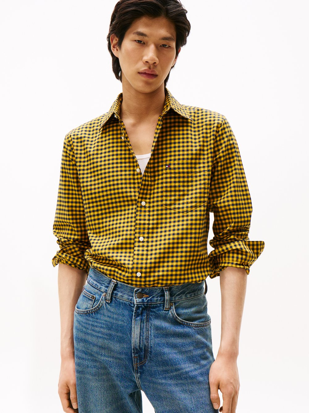 Tommy Hilfiger Męska koszula casual Mężczyźni Regular Fit Bawełna żółty|czarny, M