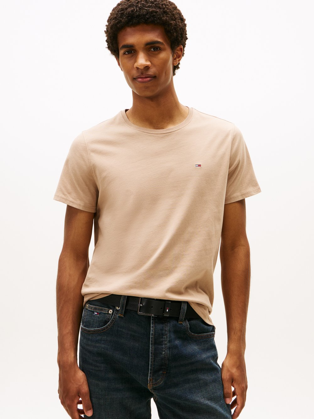 Tommy Jeans Koszulka męska Mężczyźni Bawełna beżowy, S