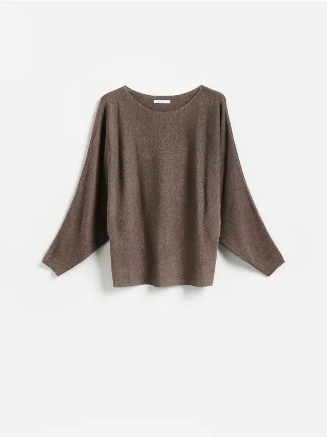 Reserved - Sweter z kimonowym rękawem - brązowy