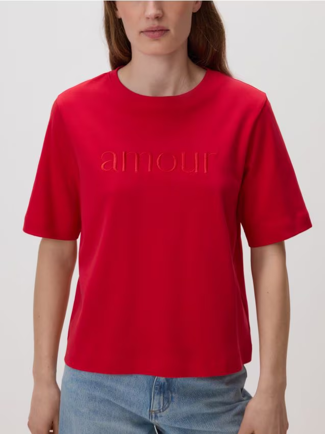 Reserved - T-shirt regular z haftem - czerwony