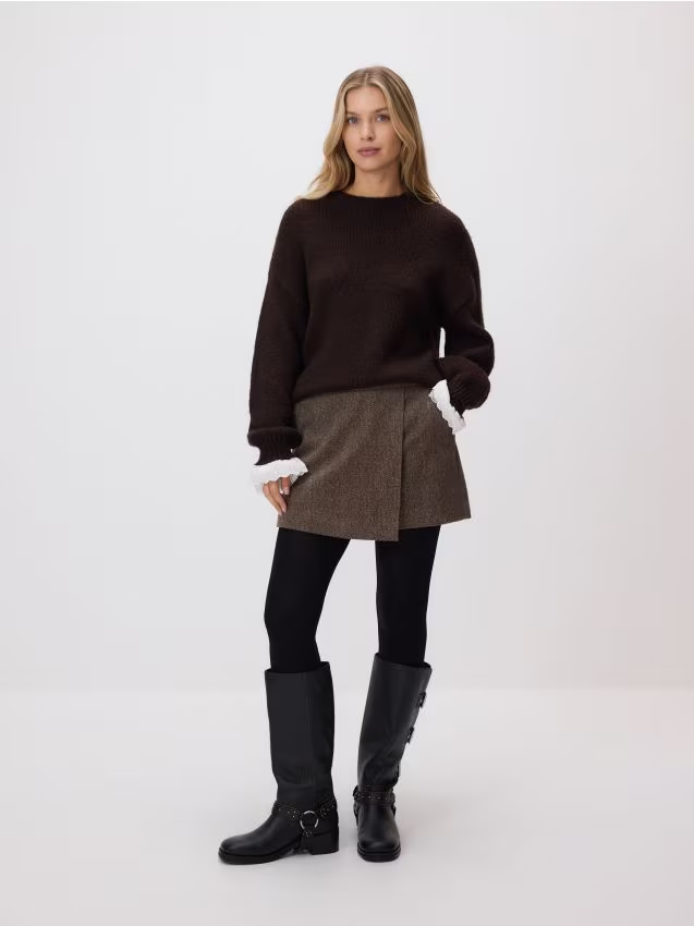 Reserved - Sweter z dodatkiem wełny - ciemnobrązowy