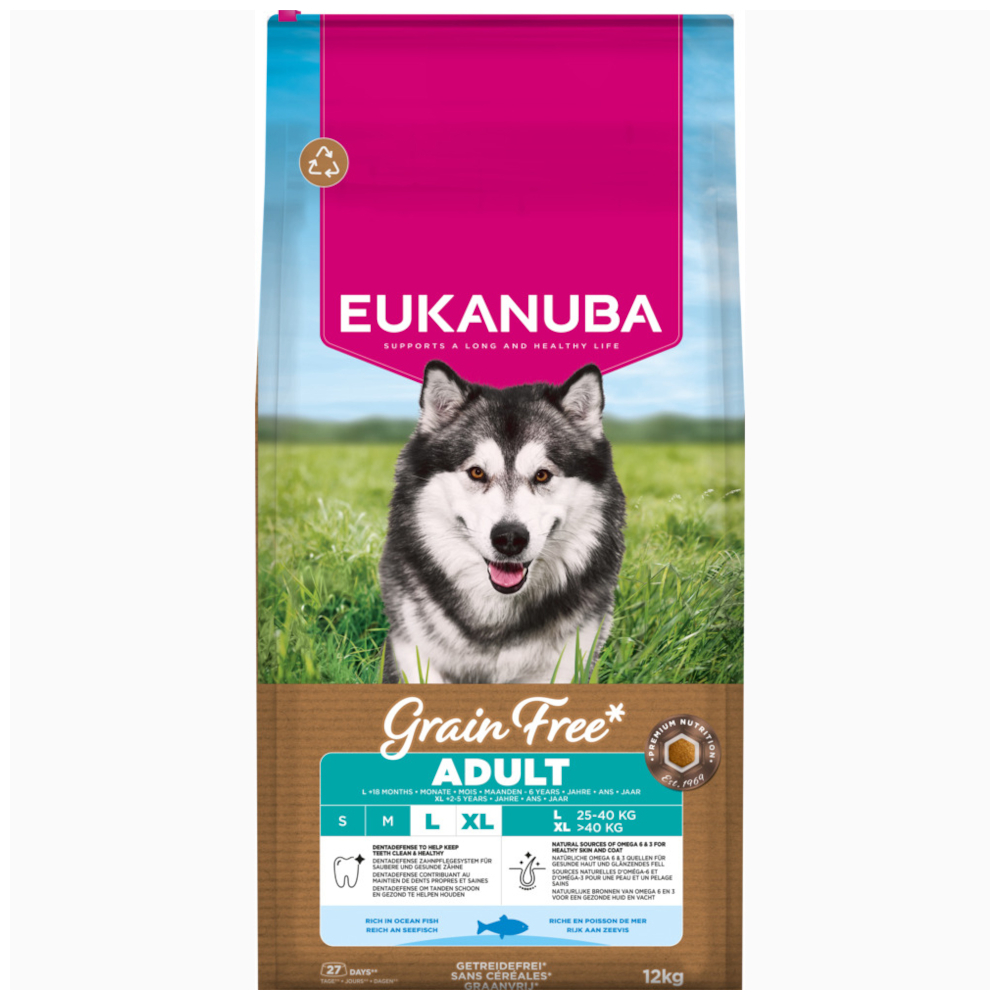 Eukanuba Grain Free Adult Large & Giant Breed, ryba morska - 2 x 12 kg