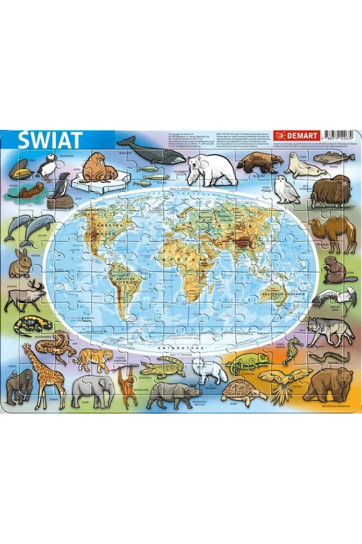Puzzle ramkowe 72 el. Fizyczna mapa świata
