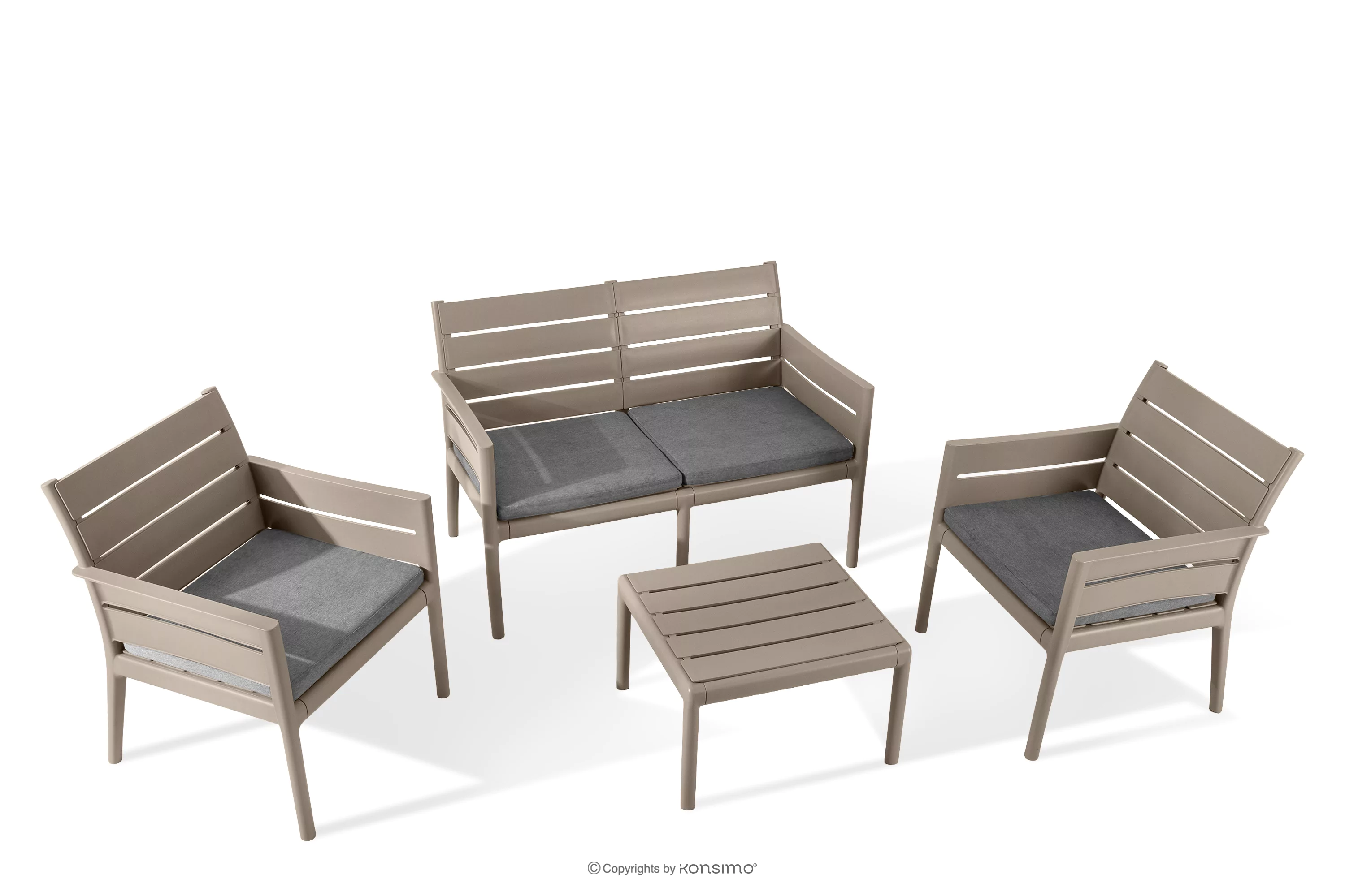 Zestaw mebli ogrodowych polipropylen sofa, 2x krzesło, stolik kawowy beżowy/brązowy MITTU