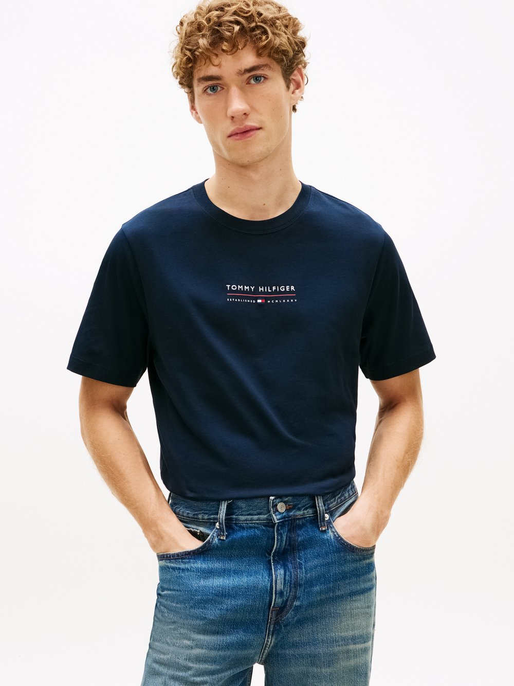 Tommy Hilfiger Koszulka męska - Brand Love Mężczyźni Bawełna (100%) niebieski, XL