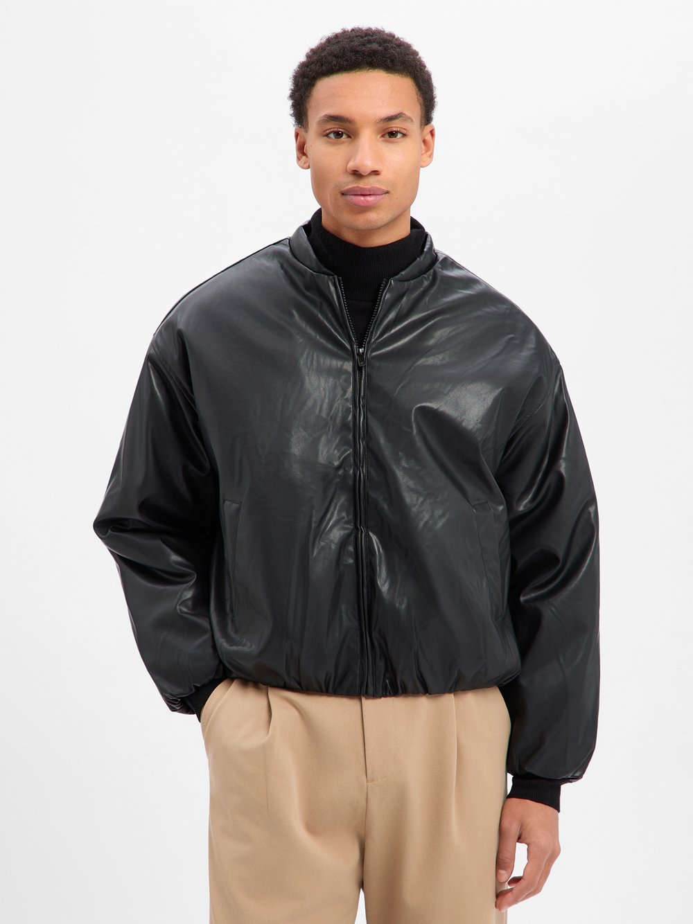 Another Cotton Lab Męska kurtka bomber Mężczyźni Sztuczna skóra czarny, XL