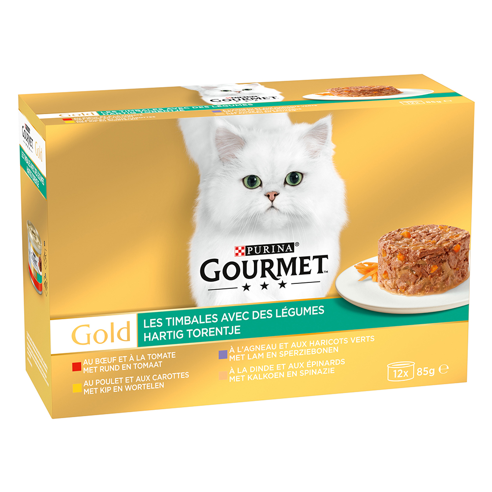 Gourmet Gold Ragout, w sosie, 12 x 85 g - Pakiet mięsny z warzywami (kurczak, wołowina, jagnięcina, indyk)