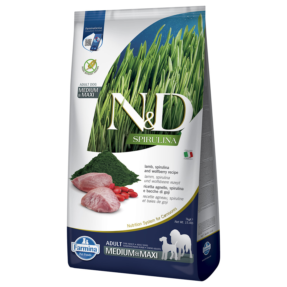 Farmina N&D Dog Spirulina Adult Medium/Maxi, z jagnięciną - 7 kg