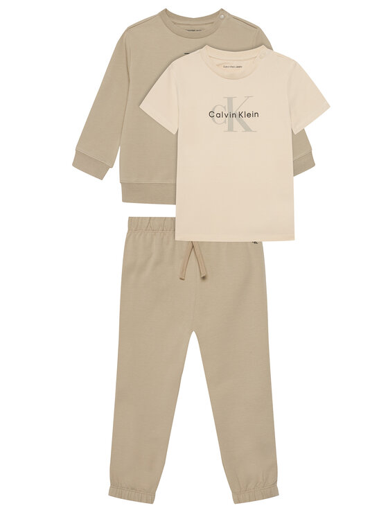 Calvin Klein Jeans Komplet bluza, bluzka i spodnie Monogram IN0IN00336 Beżowy Regular Fit