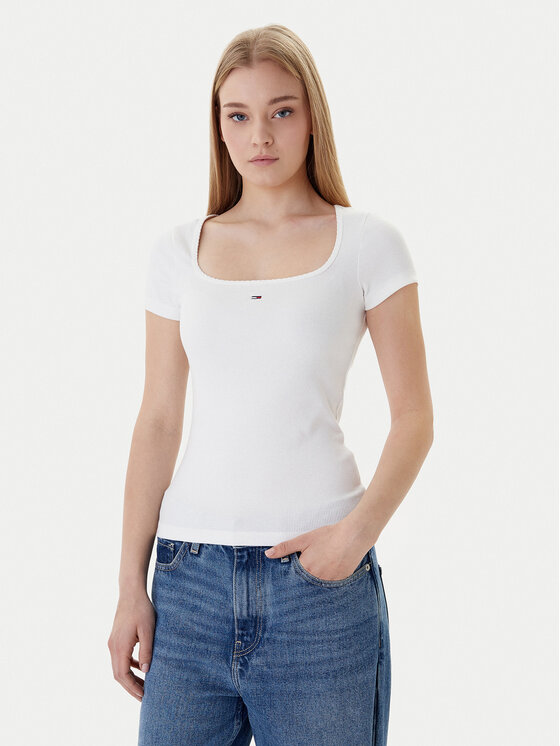 Tommy Jeans T-Shirt DW0DW21837 Biały Slim Fit