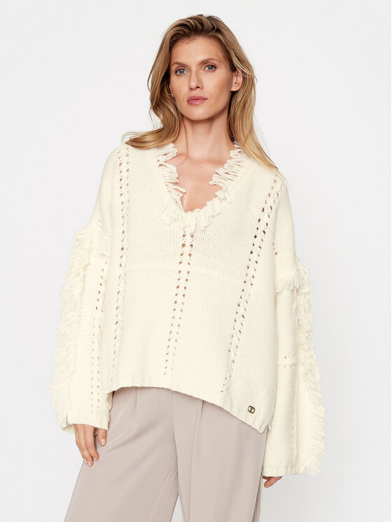 TWINSET Ponczo 232TP3540 Écru Relaxed Fit
