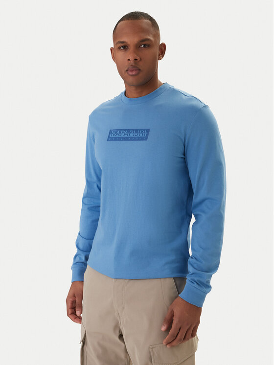 Napapijri Longsleeve S-Box Logo NP0A8BC5 Niebieski Regular Fit