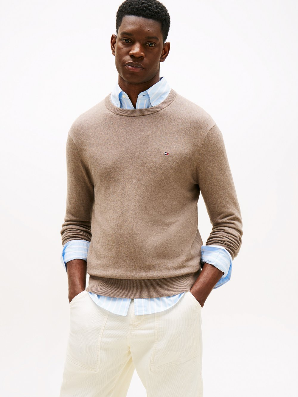 Tommy Hilfiger Sweter z dodatkiem kaszmiru Mężczyźni Bawełna beżowy|brązowy, L