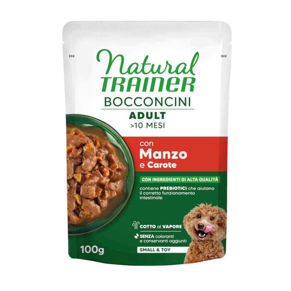 Natural Trainer Bocconcini Adult Small & Toy, kawałki w sosie - Wołowina, 12 x 100 g
