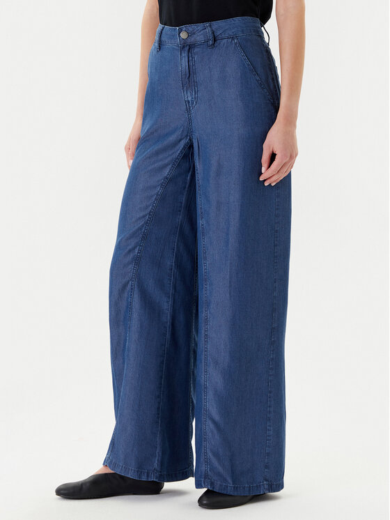 United Colors Of Benetton Spodnie materiałowe 4KHNDF09L Niebieski Wide Leg