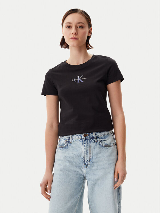 Calvin Klein Jeans T-Shirt Gradient Monologo J20J225252 Czarny Slim Fit
