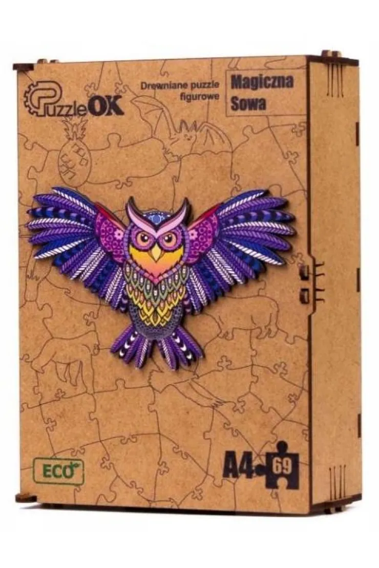 Puzzle drewniane eko 69 el. Magiczna sowa A4