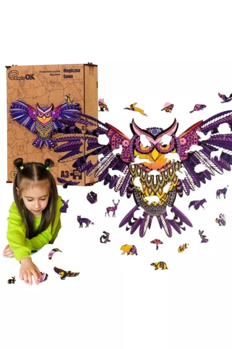 Puzzle drewniane eko 120 el. Magiczna sowa A3