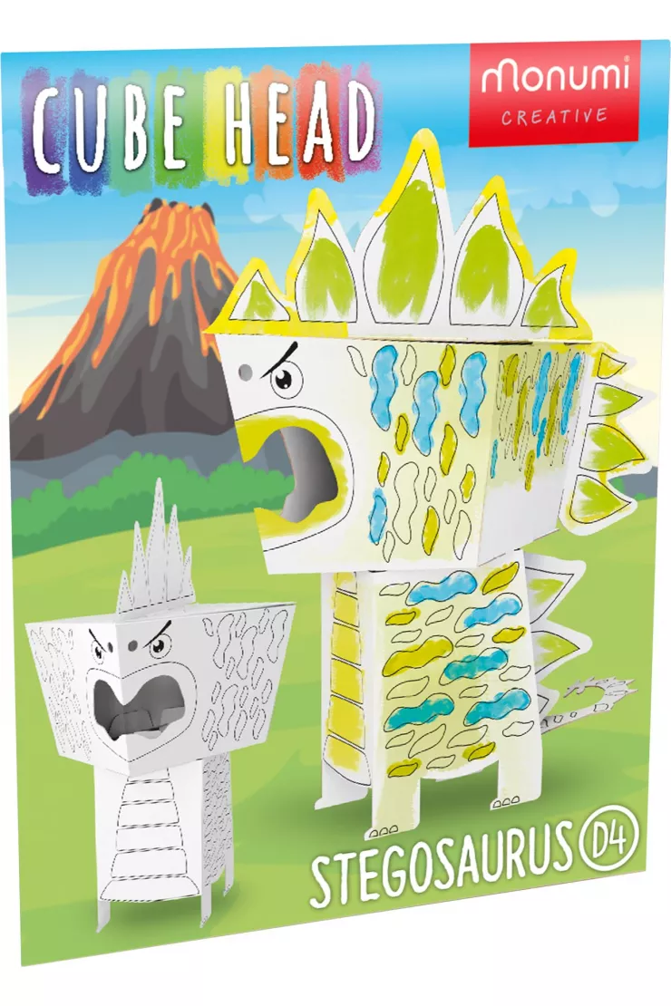 Cube head. Dino. Stegozaur. Złóż i pokoloruj