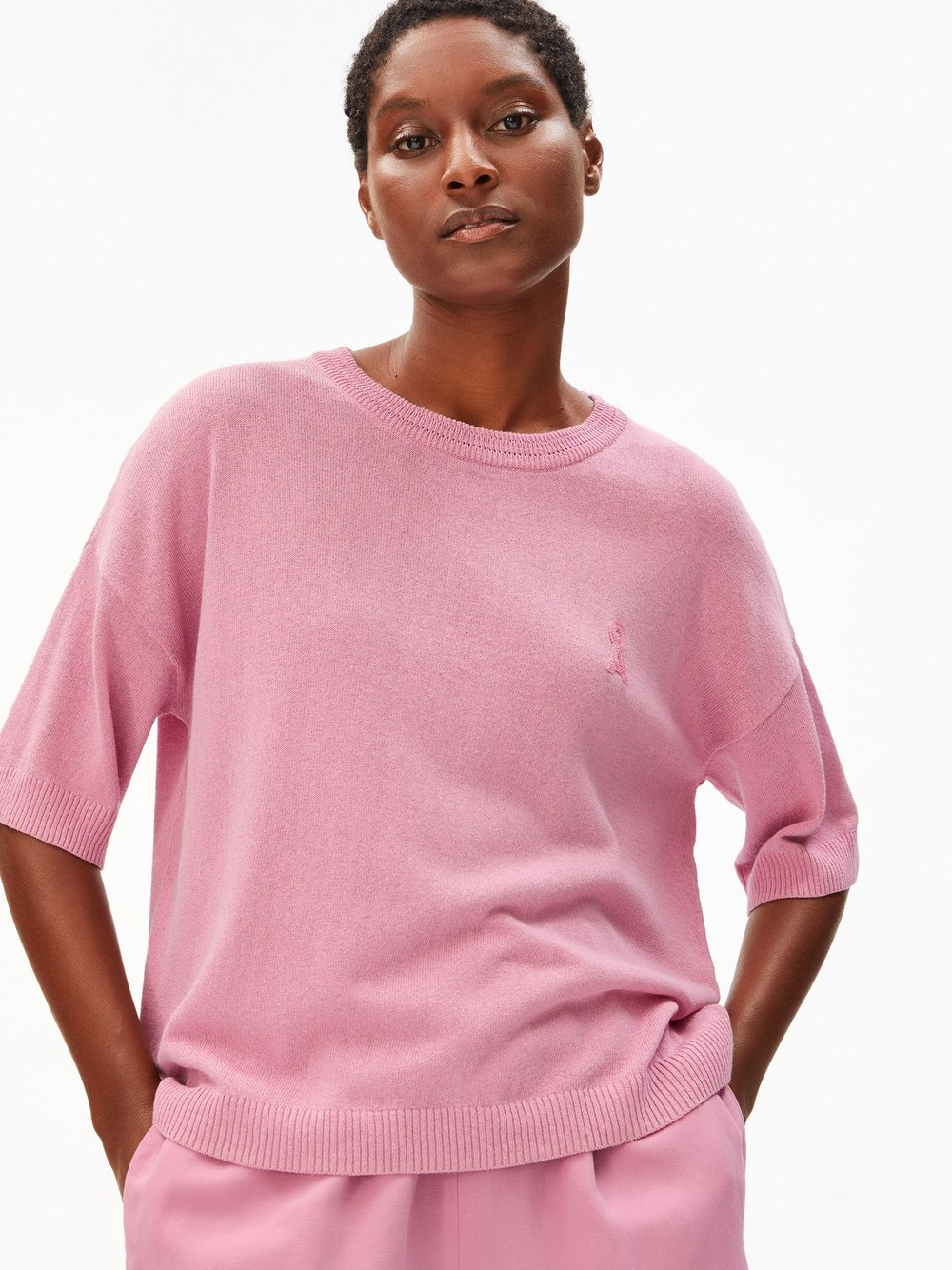ARMEDANGELS Damska koszula z dzianiny z zawartością lnu - SL Linen Blend Kobiety różowy, XS