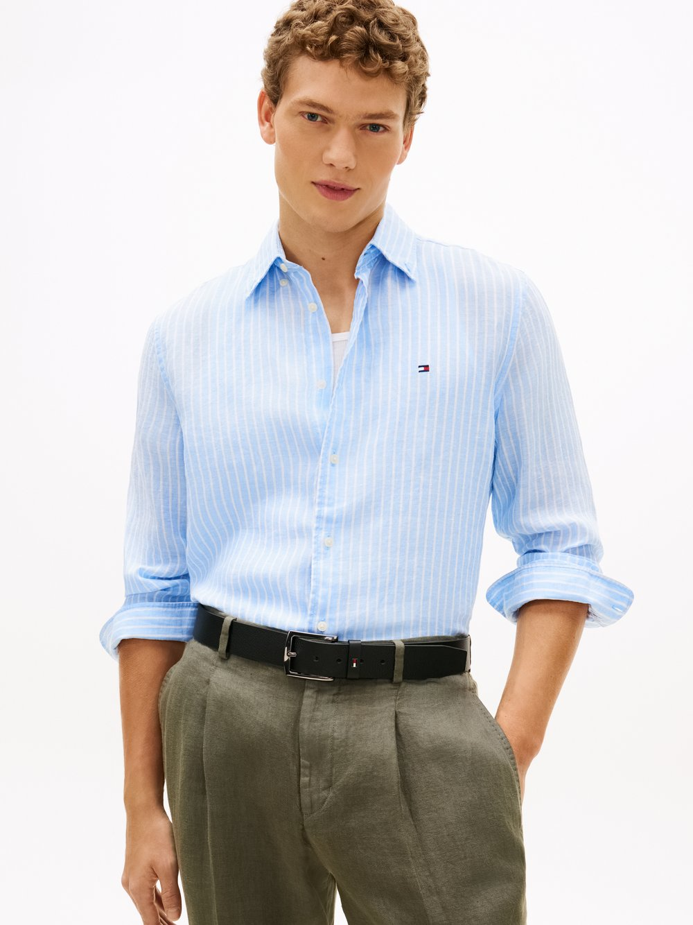 Tommy Hilfiger Męska koszula lniana Mężczyźni Regular Fit len (100%) niebieski, L