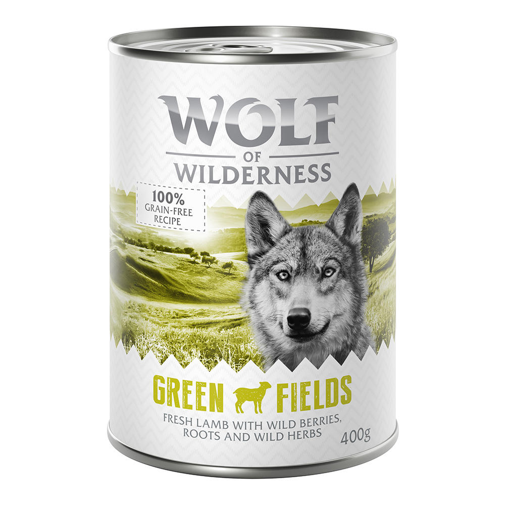 Korzystny pakiet Wolf of Wilderness Monoprotein Adult, 24 x 400 g - Green Fields, jagnięcina