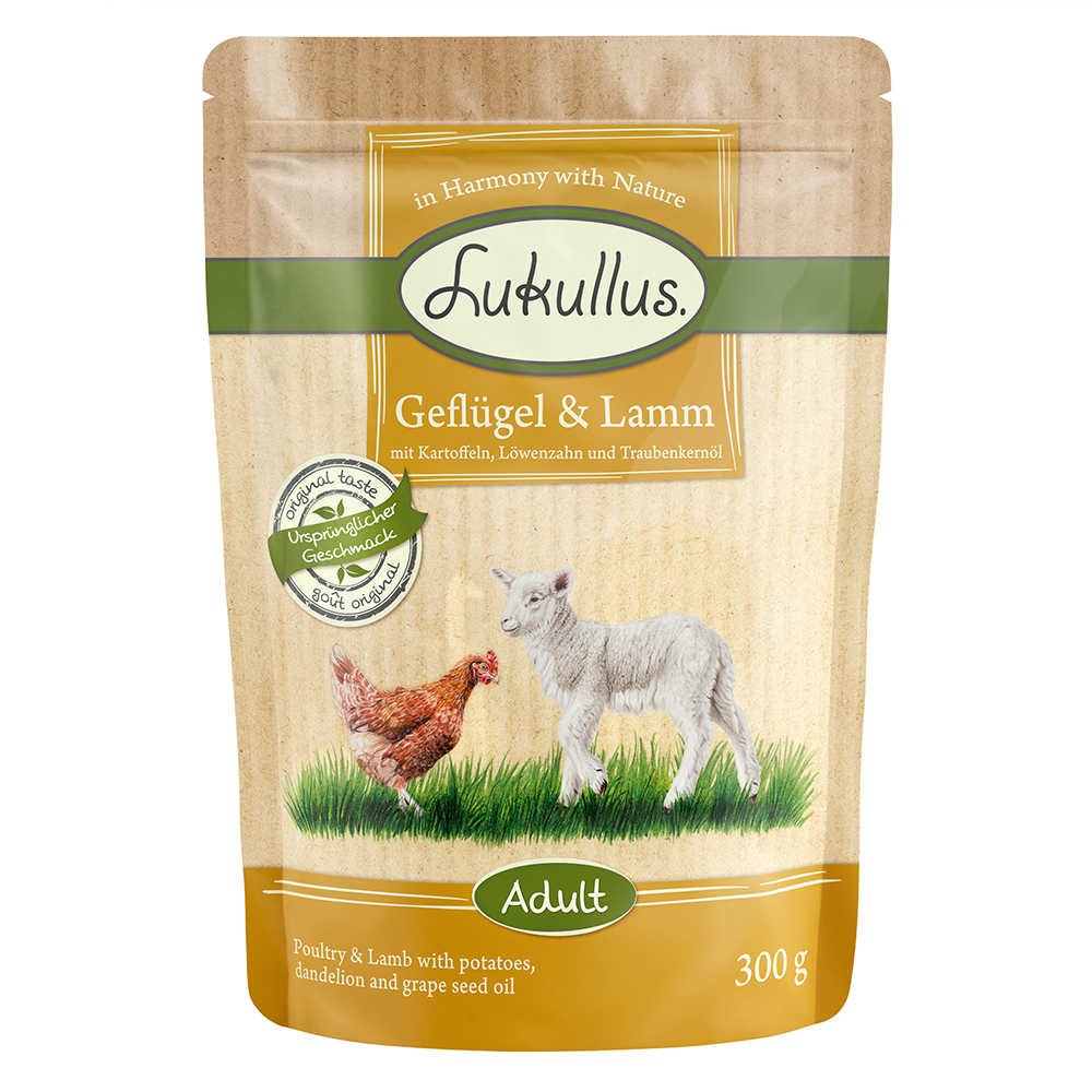 Megapakiet mieszany Lukullus Natural w saszetkach, 24 x 300 g - Drób i jagnięcina (bez zbóż)