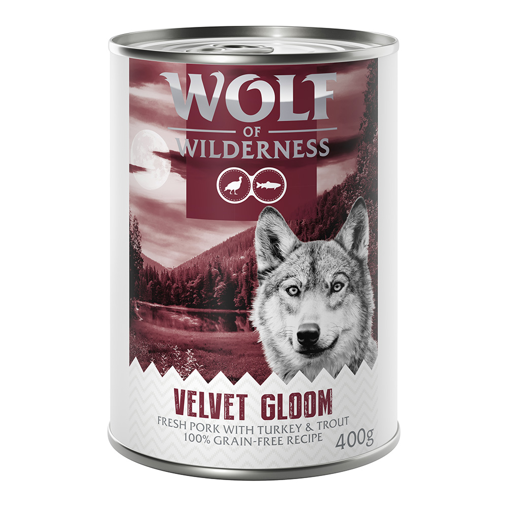 Wolf of Wilderness "Red Meat", 6 x 400 g - Velvet Gloom: Wieprzowina z indykiem i pstrągiem
