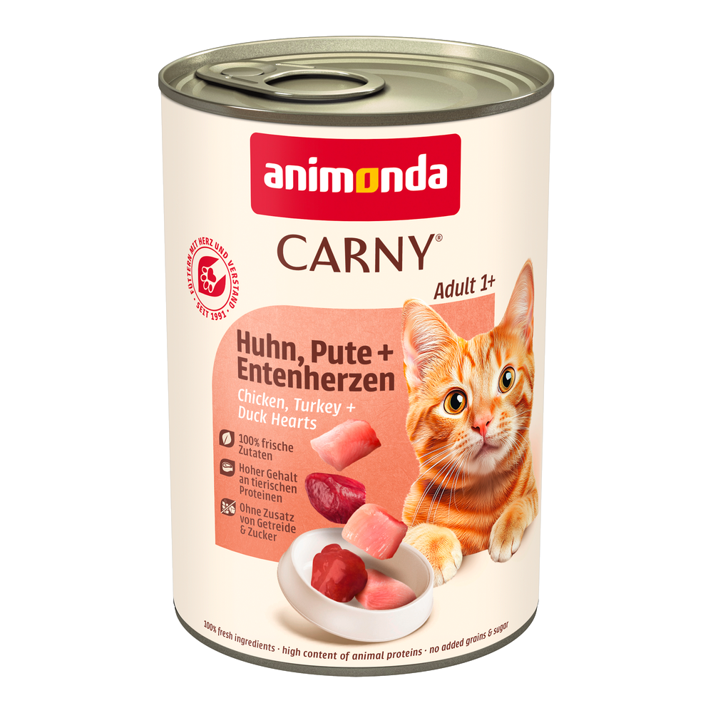 Korzystny pakiet animonda Carny Adult, 12 x 400 g - Kurczak i indyk z sercami kaczymi