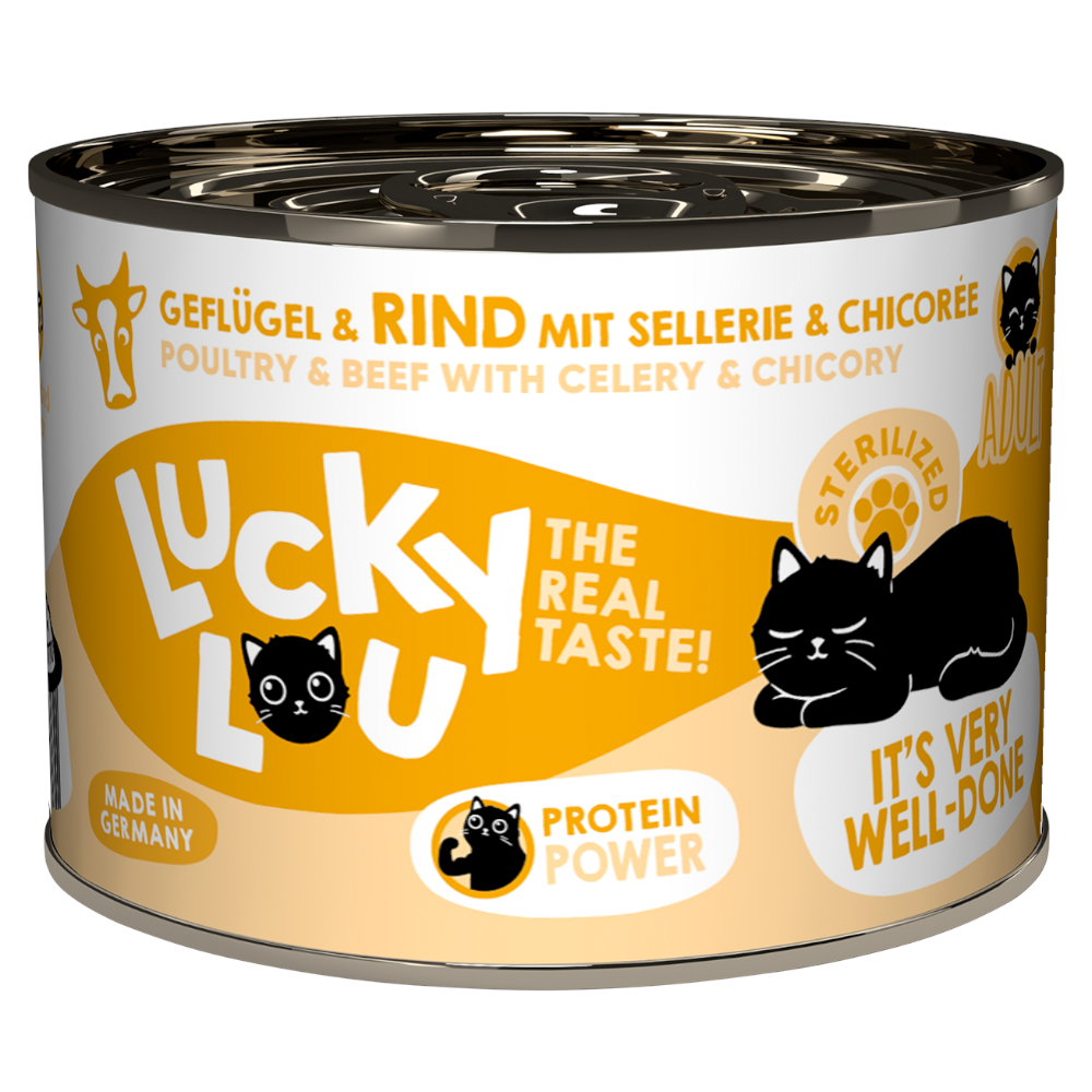 Lucky Lou Sterilized, 6 x 200 g - Drób i Wołowina