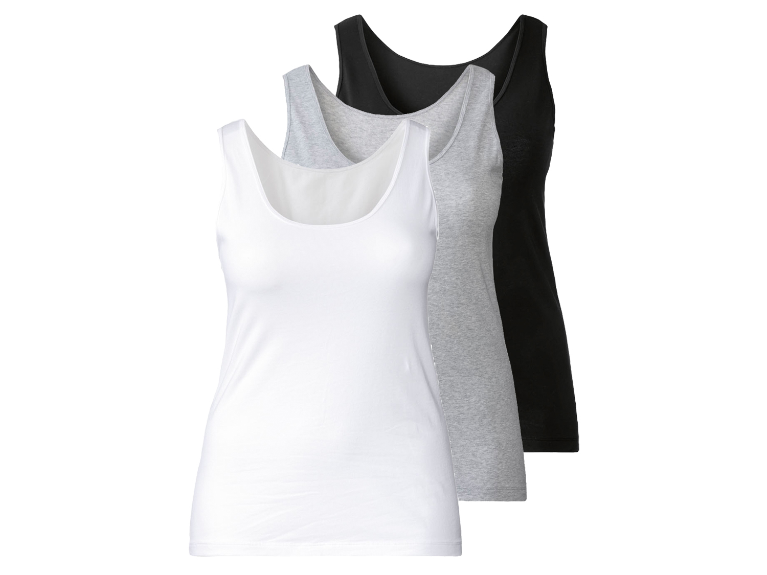 esmara® Podkoszulki damskie XXL z bawełną, 3 sztuki (3XL (56/58), Czarny/ szary/ biały)