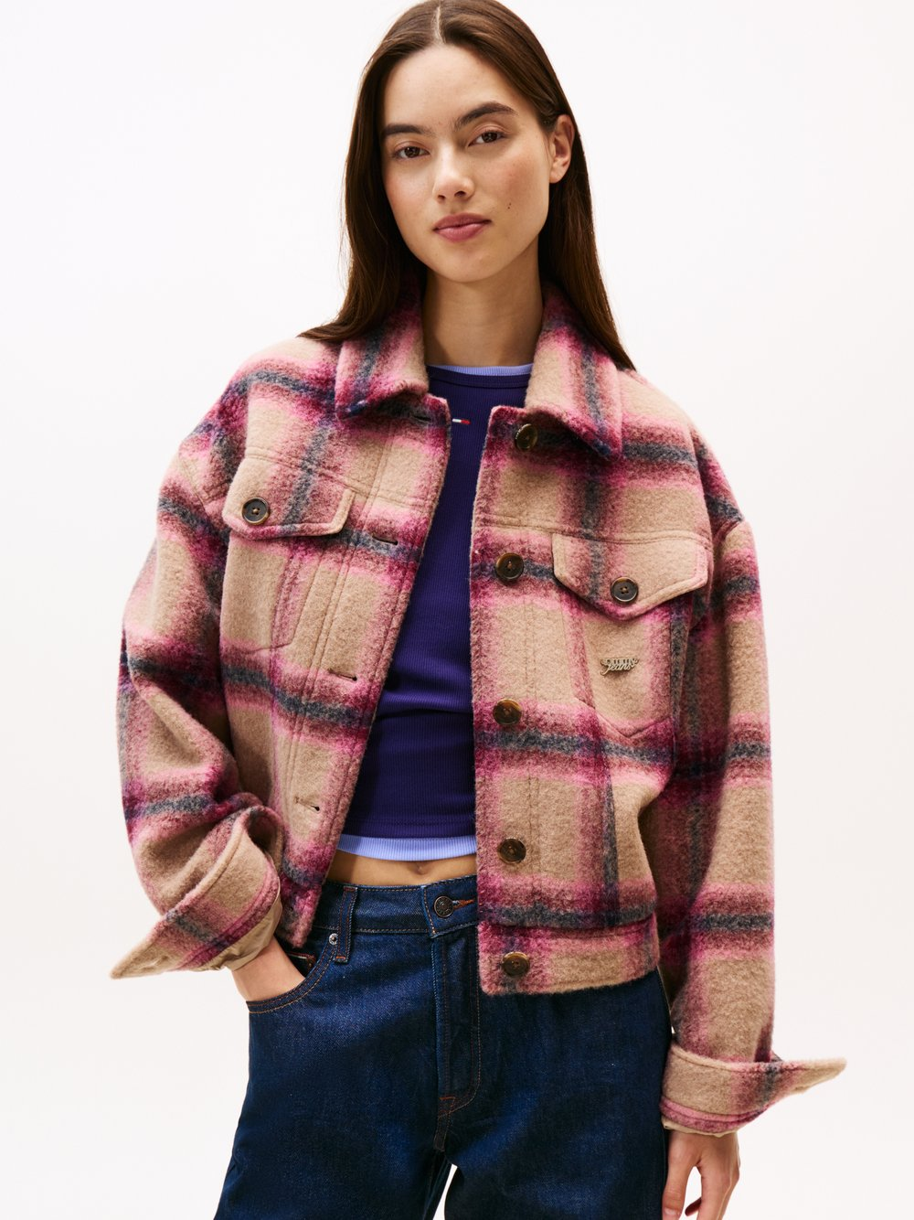 Tommy Jeans Damska kurtka wełniana Kobiety Wełna lila|beżowy, S