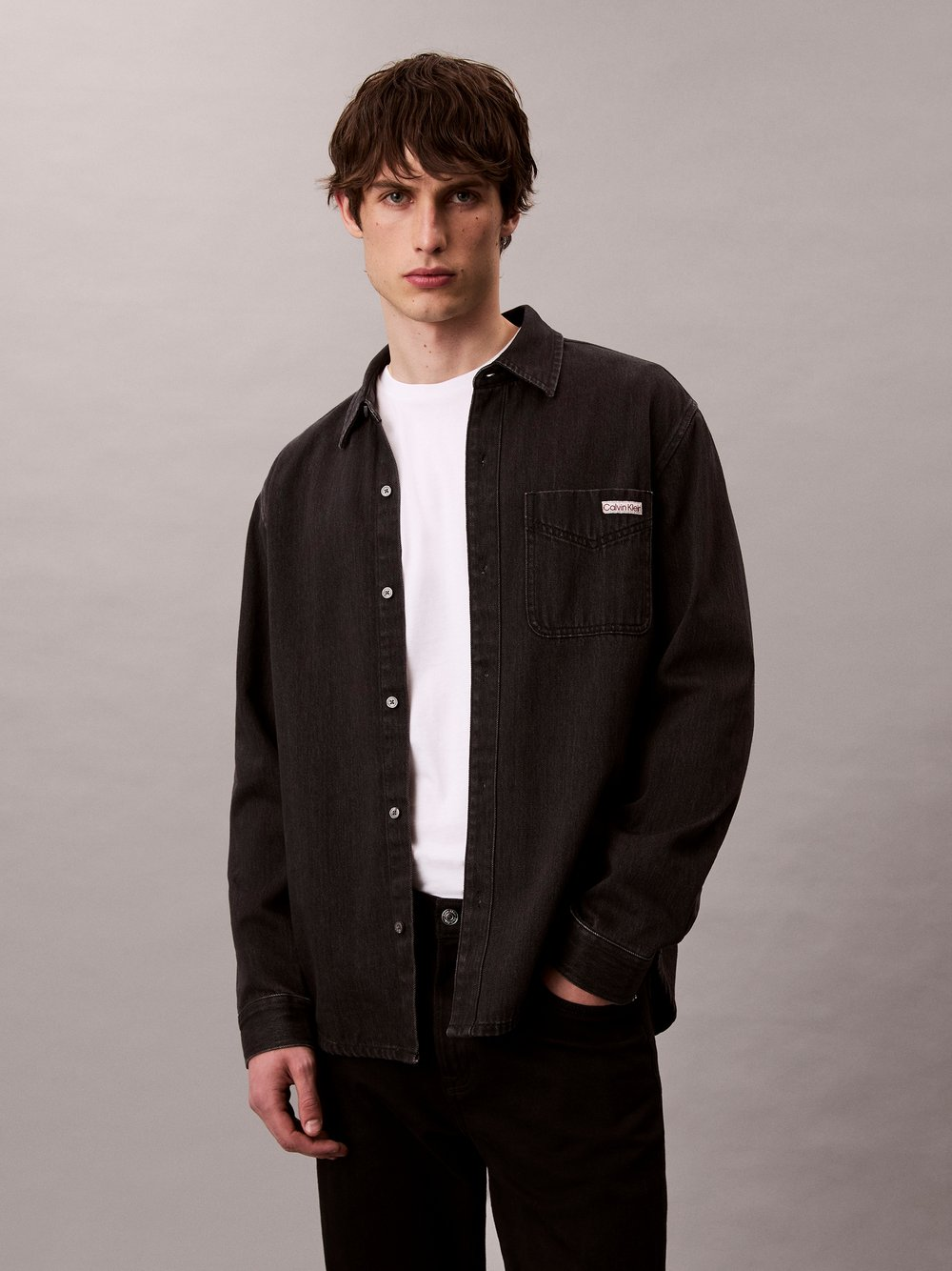 Calvin Klein Jeans Męska koszula dżinsowa Mężczyźni Regular Fit Bawełna czarny, L