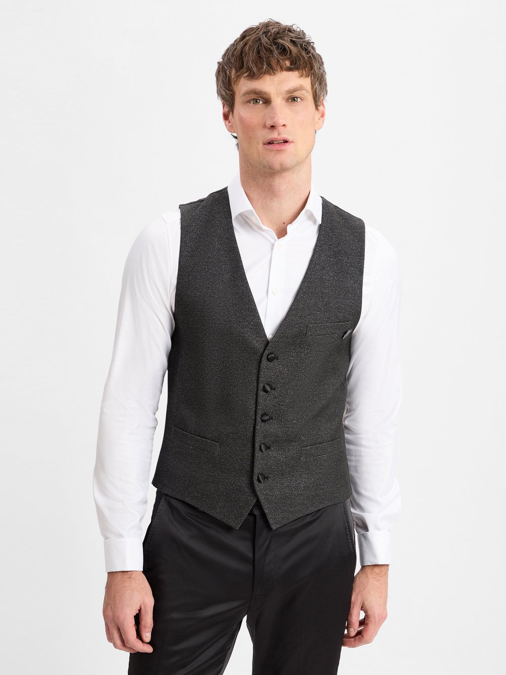 Finshley & Harding London Kamizelka męska Mężczyźni Slim Fit Sztuczne włókno czarny, 54