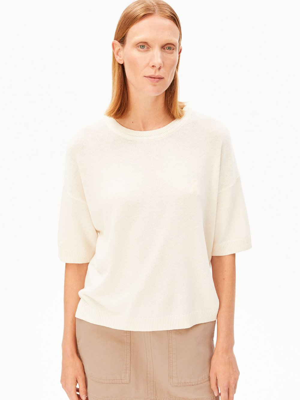 ARMEDANGELS Damska koszula z dzianiny z zawartością lnu - SL Linen Blend Kobiety beżowy, XS
