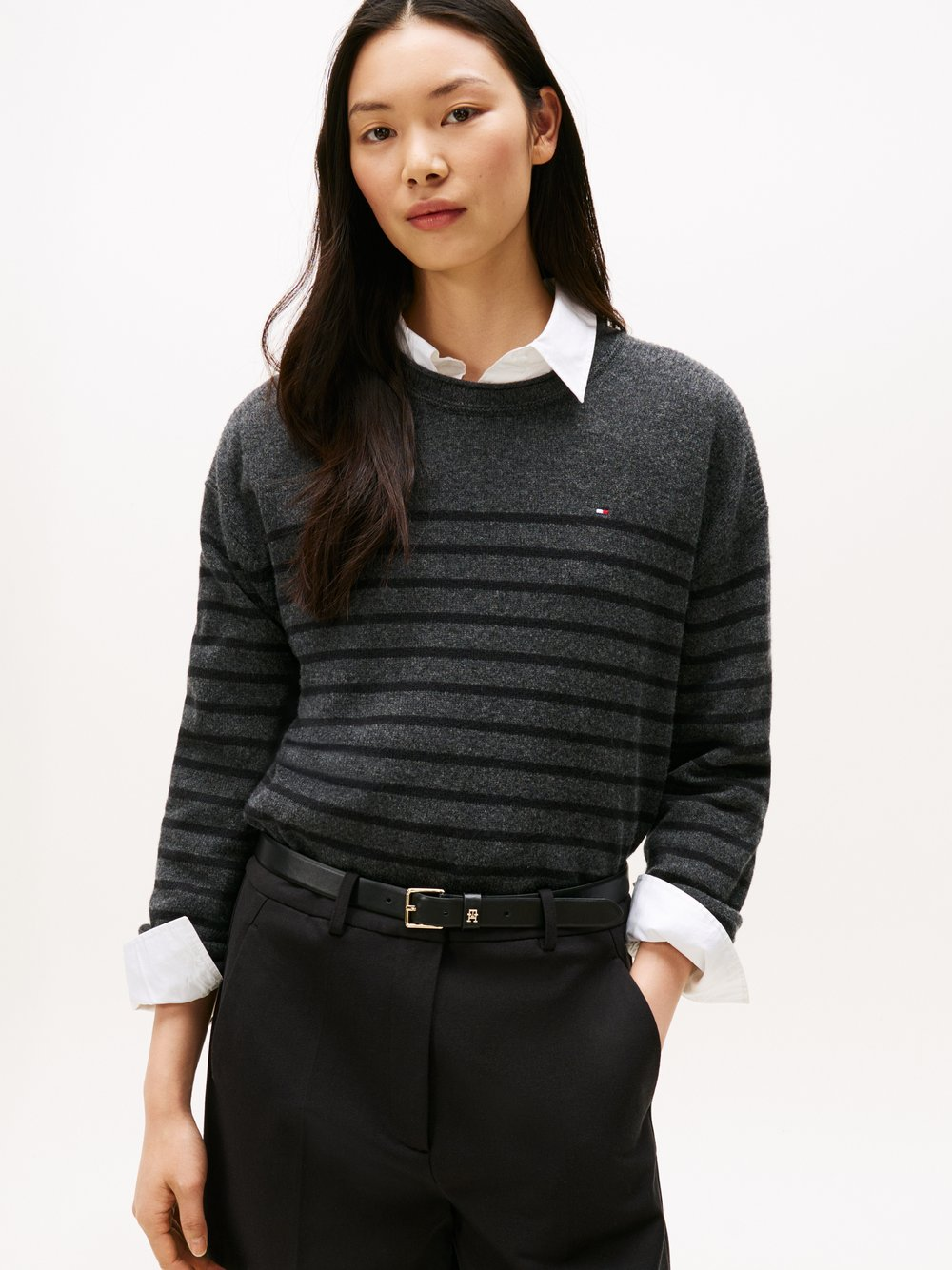 Tommy Hilfiger Wełniany sweter damski Kobiety drobna dzianina szary, XL