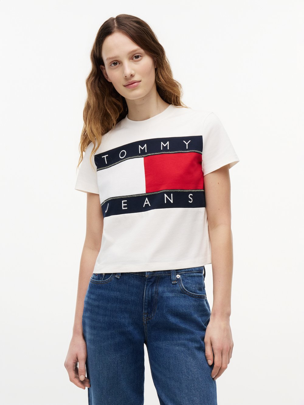 Tommy Jeans Koszulka damska Kobiety Bawełna (100%) wielokolorowy|biały|niebieski|czerwony, S